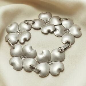 Vintage Stuart Nye Sterling Silver Dogwood Flower Link Bracelet Hand Wrought